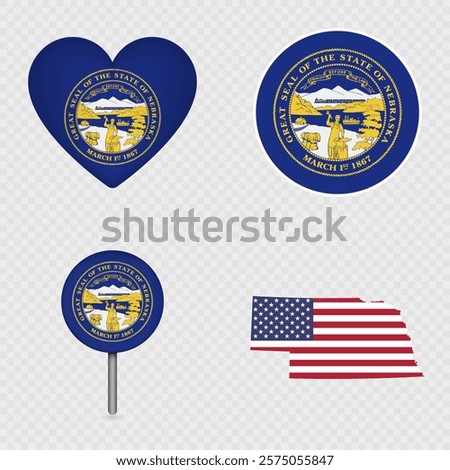 Nebraska State Flag Icons Pack. Vector illustration.