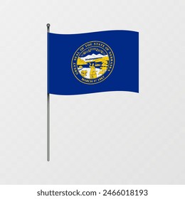 Nebraska state flag on flagpole. Vector illustration.