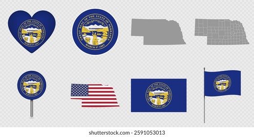 Nebraska State Flags and Maps Icon Pack.
