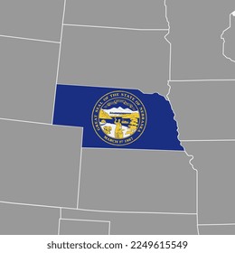 Nebraska state map with flag. Vector illustration.
