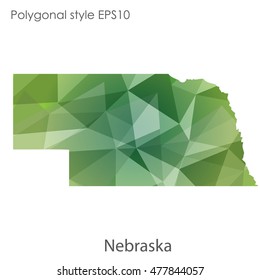 Nebraska state map in geometric polygonal,mosaic style.Abstract gems triangle,modern design background. Vector illustration EPS10