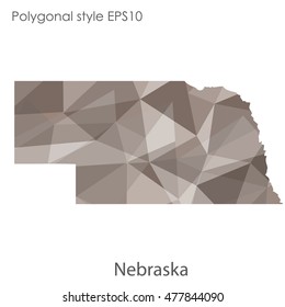 Nebraska state map in geometric polygonal,mosaic style.Abstract gems triangle,modern design background. Vector illustration EPS10