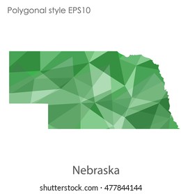 Nebraska state map in geometric polygonal,mosaic style.Abstract gems triangle,modern design background. Vector illustration EPS10