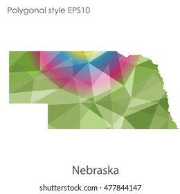 Nebraska state map in geometric polygonal,mosaic style.Abstract gems triangle,modern design background. Vector illustration EPS10