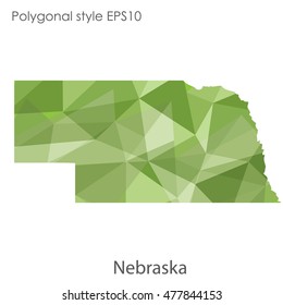 Nebraska state map in geometric polygonal,mosaic style.Abstract gems triangle,modern design background. Vector illustration EPS10