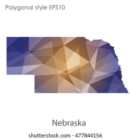 Nebraska state map in geometric polygonal,mosaic style.Abstract gems triangle,modern design background. Vector illustration EPS10