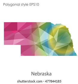 Nebraska state map in geometric polygonal,mosaic style.Abstract gems triangle,modern design background. Vector illustration EPS10