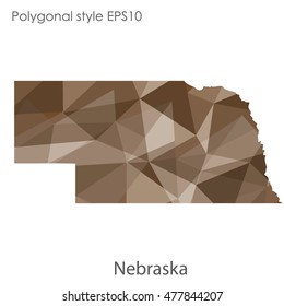 Nebraska state map in geometric polygonal,mosaic style.Abstract gems triangle,modern design background. Vector illustration EPS10