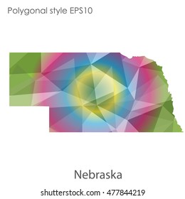 Nebraska state map in geometric polygonal,mosaic style.Abstract gems triangle,modern design background. Vector illustration EPS10