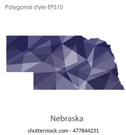 Nebraska state map in geometric polygonal,mosaic style.Abstract gems triangle,modern design background. Vector illustration EPS10