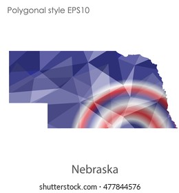 Nebraska state map in geometric polygonal,mosaic style.Abstract gems triangle,modern design background. Vector illustration EPS10