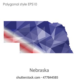 Nebraska state map in geometric polygonal,mosaic style.Abstract gems triangle,modern design background. Vector illustration EPS10