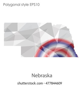 Nebraska state map in geometric polygonal,mosaic style.Abstract gems triangle,modern design background. Vector illustration EPS10