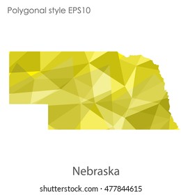 Nebraska state map in geometric polygonal,mosaic style.Abstract gems triangle,modern design background. Vector illustration EPS10