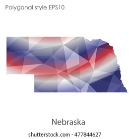Nebraska state map in geometric polygonal,mosaic style.Abstract gems triangle,modern design background. Vector illustration EPS10
