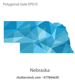 Nebraska state map in geometric polygonal,mosaic style.Abstract gems triangle,modern design background. Vector illustration EPS10