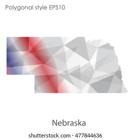 Nebraska state map in geometric polygonal,mosaic style.Abstract gems triangle,modern design background. Vector illustration EPS10