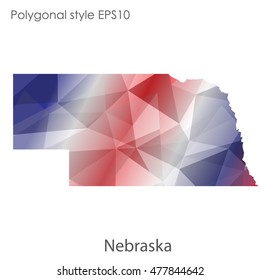 Nebraska state map in geometric polygonal,mosaic style.Abstract gems triangle,modern design background. Vector illustration EPS10