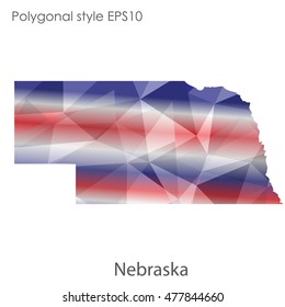 Nebraska state map in geometric polygonal,mosaic style.Abstract gems triangle,modern design background. Vector illustration EPS10