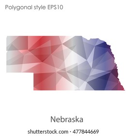 Nebraska state map in geometric polygonal,mosaic style.Abstract gems triangle,modern design background. Vector illustration EPS10