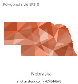 Nebraska state map in geometric polygonal,mosaic style.Abstract gems triangle,modern design background. Vector illustration EPS10