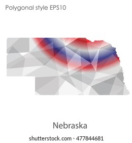 Nebraska state map in geometric polygonal,mosaic style.Abstract gems triangle,modern design background. Vector illustration EPS10