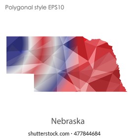 Nebraska state map in geometric polygonal,mosaic style.Abstract gems triangle,modern design background. Vector illustration EPS10