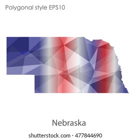 Nebraska state map in geometric polygonal,mosaic style.Abstract gems triangle,modern design background. Vector illustration EPS10