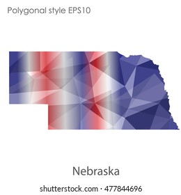 Nebraska state map in geometric polygonal,mosaic style.Abstract gems triangle,modern design background. Vector illustration EPS10