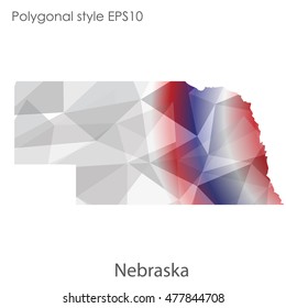 Nebraska state map in geometric polygonal,mosaic style.Abstract gems triangle,modern design background. Vector illustration EPS10