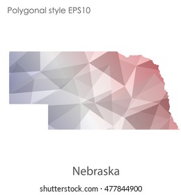 Nebraska state map in geometric polygonal,mosaic style.Abstract gems triangle,modern design background. Vector illustration EPS10