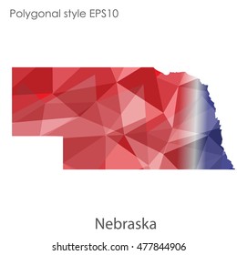 Nebraska state map in geometric polygonal,mosaic style.Abstract gems triangle,modern design background. Vector illustration EPS10