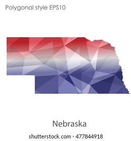 Nebraska state map in geometric polygonal,mosaic style.Abstract gems triangle,modern design background. Vector illustration EPS10