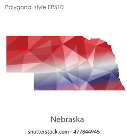 Nebraska state map in geometric polygonal,mosaic style.Abstract gems triangle,modern design background. Vector illustration EPS10