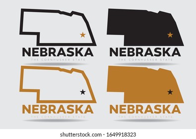 Nebraska State map with nickname The Cornhusker State logo design concept, Vector EPS