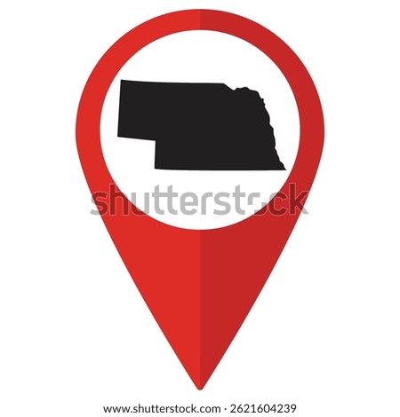 Nebraska state map. Map of Nebraska state on map pinpoint in red color