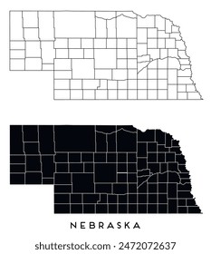 Nebraska state map of regions districts vector black on white and outline