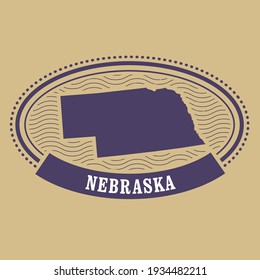 Nebraska state stamp with map silhouette, vector 