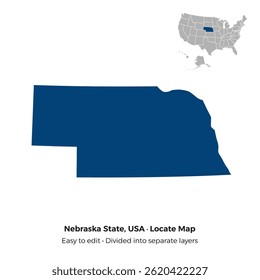 Nebraska State, USA Locate Isolated Map