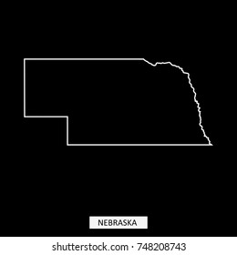 Nebraska state of USA map vector outline illustration in black background