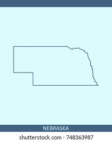Nebraska state of USA map vector outline illustration in blue background