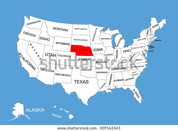 Nebraska State Usa Vector Map Isolated Stock Vector Royalty Free 309562661