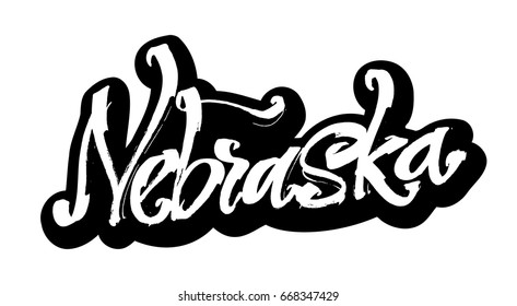 Nebraska. Sticker. Modern Calligraphy Hand Lettering for Silk Screen Printing