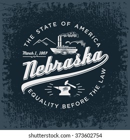 Nebraska stylized emblem of the state of America. Equality before the Law. Black.	