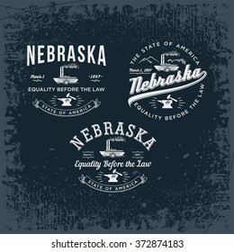 Nebraska three stylized emblems state of America, black, vintage vector illustration