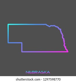 Nebraska turquoise pink fluid gradient outline map, stroke. Line style. Vector illustration