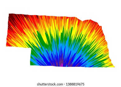Nebraska (United States of America, USA, U.S., US) -  map is designed rainbow abstract colorful pattern, State of Nebraska map made of color explosion,