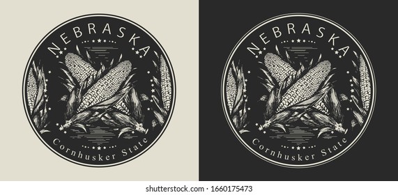 Nebraska. United States of America (USA). Cornhusker state slogan. Travel and tourism concept. Template for clothes, t-shirt design. Vector illustration 