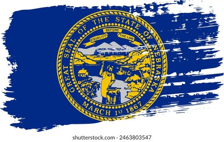 Bandera de los Estados Unidos de Nebraska, pincelada ancha sobre fondo transparente, Vector.