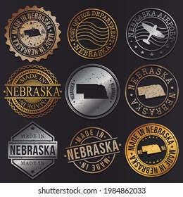 Nebraska, USA Business Metal Stamps. Gold Made In Product Seal. National Logo Icon. Symbol Design Insignia Country.